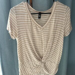 Alya Tan and Cream Striped V-Neck Top